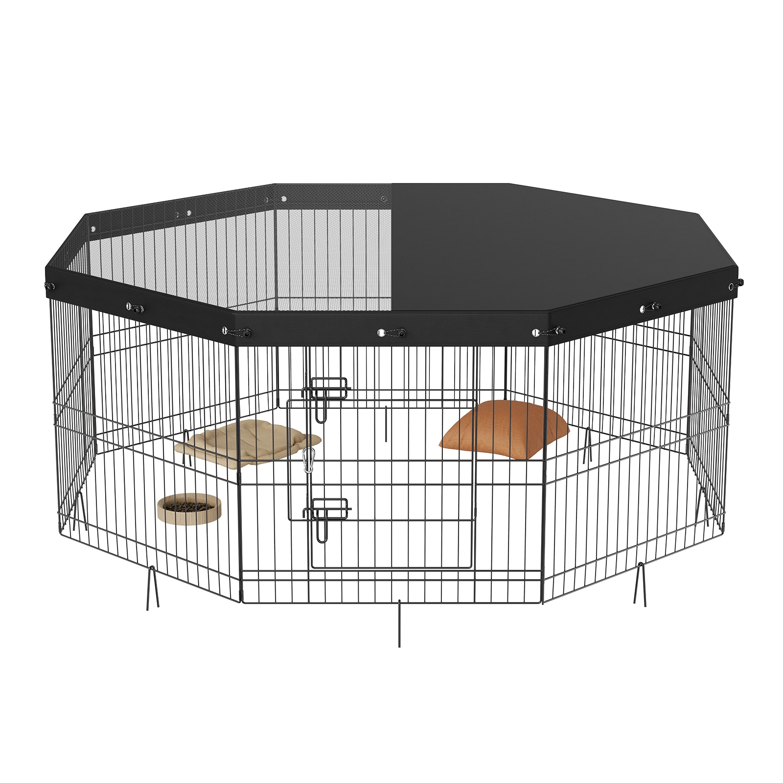 Dog Playpen, 8 Panels Foldable Metal Dog Exercise Pen With Top Cover, 24" H Pet Fence Puppy Crate Kennel With Ground Stakes, Indoor Outdoor Dog Pen For Small Medium Pets, For Camping, Yard_maomaolike.com